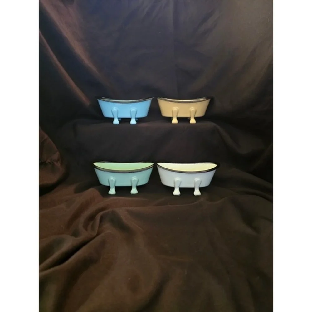 Blue Stallion Set of 4 Ceramic Clawfoot Bathtub Soap‎ Dishes Pastel